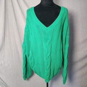 Womens Cable Knit Sweater Size XL Kelly Green Chunky Preppy St. Patrick's